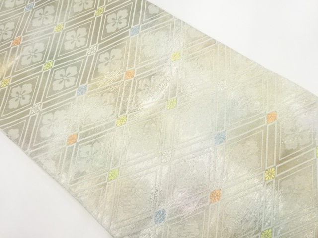 JAPANESE KIMONO / ANITQUE FUKURO OBI / SILK / WOVEN FLORAL RHOMBUS